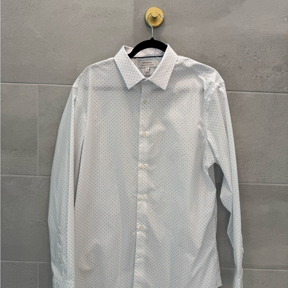 Banana Republic White Patterned Dress Shirt